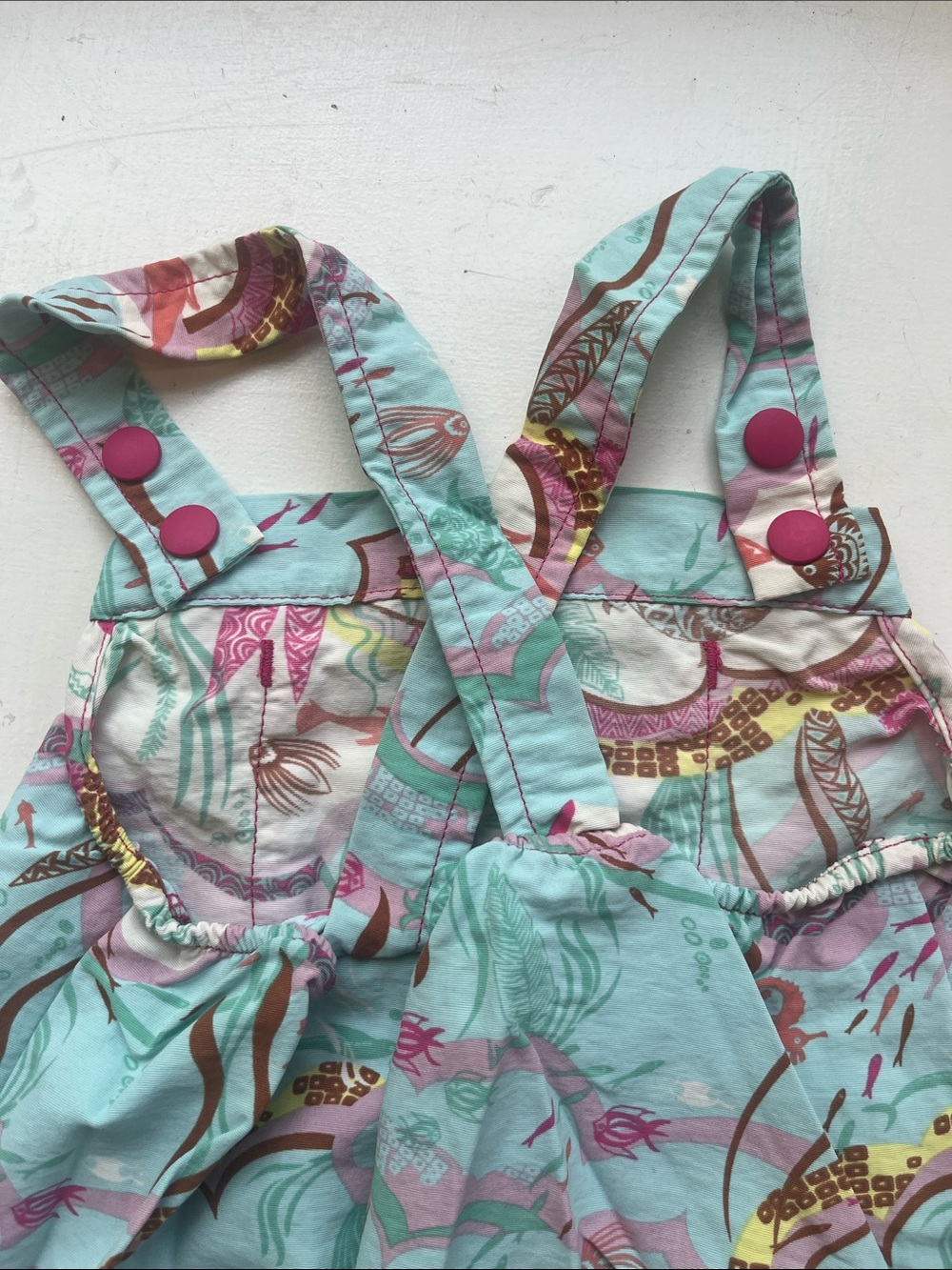 Patagonia Aqua & Pink Floral Seashell Pinafore Dress Baggies - Picture 4 of 6